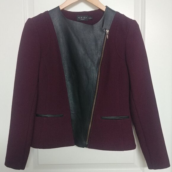 Iris Setlakwe Eggplant Maroon Moto Style Jacket Real Black Leather Size 2 - Picture 3 of 16